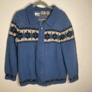 Vintage Maurices Sweater Men's‎ Large 100% Shetland Wool Blue Zip Up Grandpacore